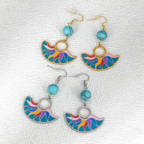 Stainless Steel Drop Earring 304 Stainless Steel with turquoise Vacuum Ion Plating fashion jewelry & for woman & enamel Sold By Pair