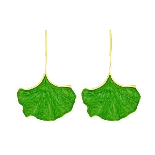Zinc Alloy Drop Earrings Ginkgo Leaf plated fashion jewelry & enamel green nickel lead & cadmium free Sold By Pair