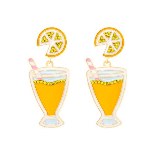 Zinc Alloy Stud Earring plated fashion jewelry & enamel & with rhinestone yellow nickel lead & cadmium free Sold By Pair