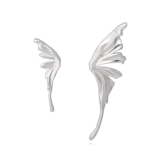 Asymmetric Earrings Zinc Alloy Butterfly plated fashion jewelry silver color nickel lead & cadmium free Sold By Pair