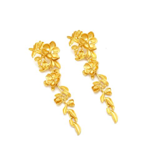Tibetan Style Drop Earrings, Flower, plated, fashion jewelry, golden, nickel, lead & cadmium free, 32x118mm, Sold By Pair
