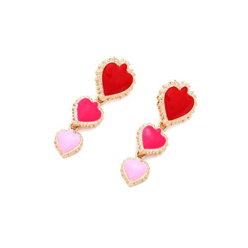Zinc Alloy Drop Earrings Heart plated fashion jewelry & enamel mixed colors nickel lead & cadmium free Sold By Pair