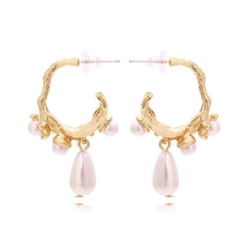 Zinklegierung Ohrringe, mit Kunststoff Perlen, plattiert, Modeschmuck, goldfarben, frei von Nickel, Blei & Kadmium, 26x40mm, verkauft von Paar