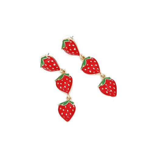 Zinc Alloy Drop Earrings Strawberry plated fashion jewelry & enamel red nickel lead & cadmium free Sold By Pair