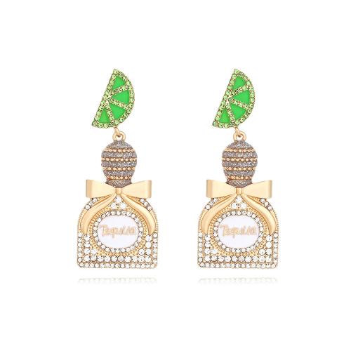 Tibetan Style Drop Earrings, Strawberry, plated, fashion jewelry & enamel & with rhinestone, golden, nickel, lead & cadmium free, 27x66mm, Sold By Pair