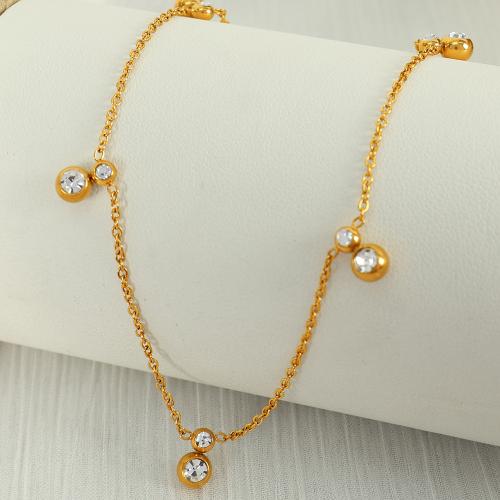 Titanium Steel Necklace, with 5cm extender chain, plated, fashion jewelry & micro pave cubic zirconia, golden, Length:40 cm, Sold By PC