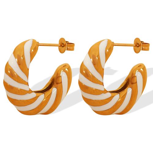 Titanium Steel  Earring plated fashion jewelry & enamel golden Sold By Pair