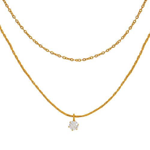 Titanstahl Halskette, plattiert, Doppelschicht & Modeschmuck & Micro pave Zirkonia, goldfarben, verkauft von PC