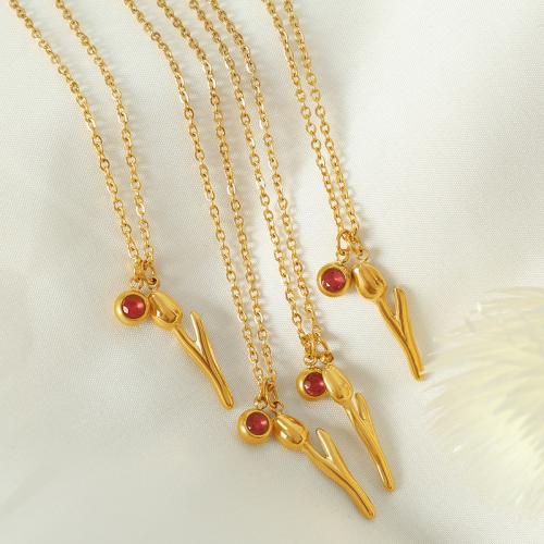 Titanstahl Halskette, mit Verlängerungskettchen von 5cm, Blume, plattiert, Modeschmuck & mit Strass, goldfarben, Länge 40 cm, verkauft von PC
