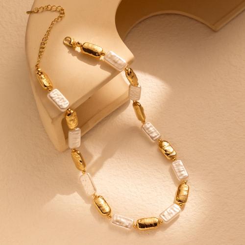 Plastične biserna ogrlica, Cink Alloy, s Plastična Pearl, s 1.97 Inch Produžetak lanac, pozlaćen, modni nakit & za žene, Dužina 6.3 inčni, Prodano By PC