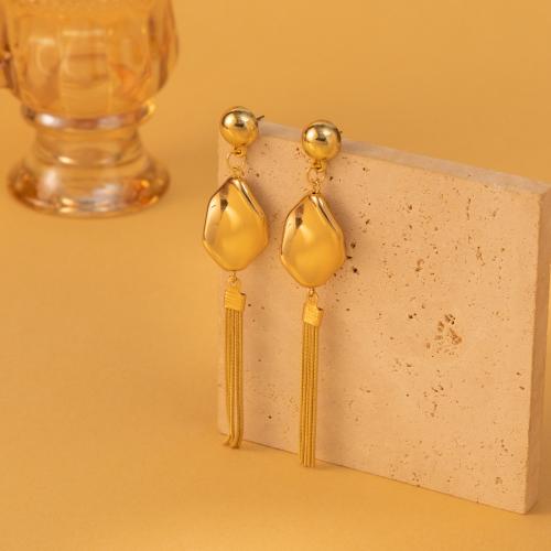 Tibetan Style Drop Earrings, fashion jewelry & for woman, gold, 104x16mm, Sold By Pair