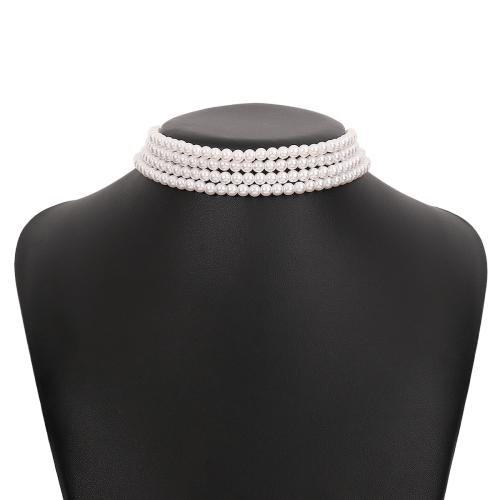 Műanyag gyöngy nyaklánc, Vas, -val Műanyag Pearl, kézi, divat ékszerek & többrétegű & a nő, fehér, Hossz 13.58-16.92 inch, Által értékesített PC