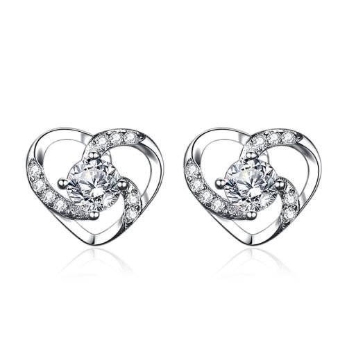 Cubic Zirconia Micro Pave Sterling Silver Earring, 925 Sterling Silver, Heart, micro pave cubic zirconia & for woman, more colors for choice, 11x9.50mm, Sold By Pair