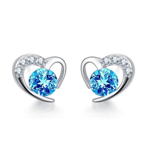 Cubic Zirconia Micro Pave Sterling Silver Earring, 925 Sterling Silver, Heart, micro pave cubic zirconia & for woman, more colors for choice, 9x8mm, Sold By Pair