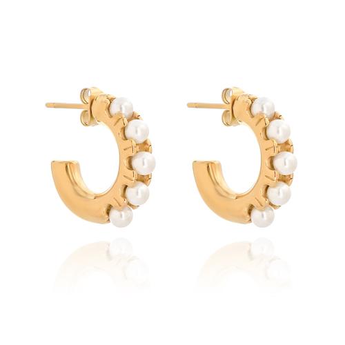 Stainless Steel Stud Earrings 316 Stainless Steel with Plastic Pearl plated for woman Sold By Pair