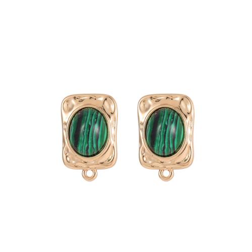 Brass Earring Stud Component with turquoise & Malachite & White Shell & Abalone Shell plated DIY & micro pave cubic zirconia & enamel Sold By Pair