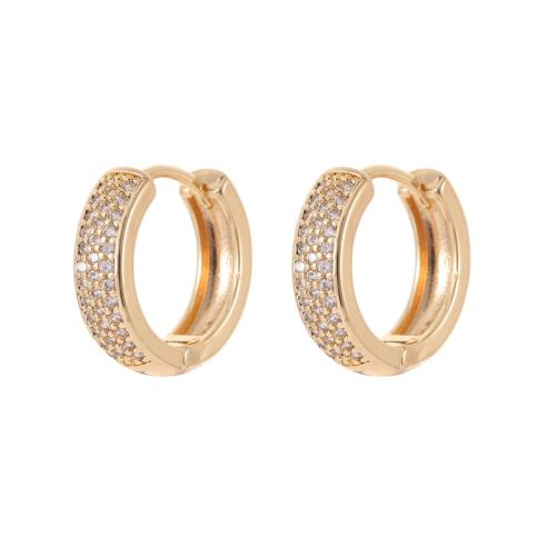 Brass Hoop Earring Components with Gemstone plated DIY & micro pave cubic zirconia golden Sold By Pair