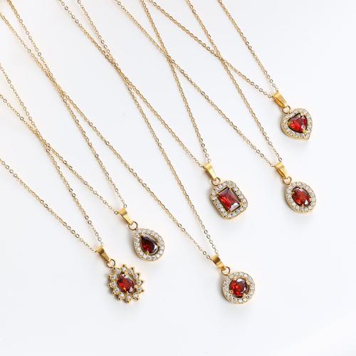 Stainless Steel Jewelry Necklace, 316 Stainless Steel, Vacuum Ion Plating, different styles for choice & micro pave cubic zirconia & for woman, golden, Length:Approx 50 cm, Sold By PC