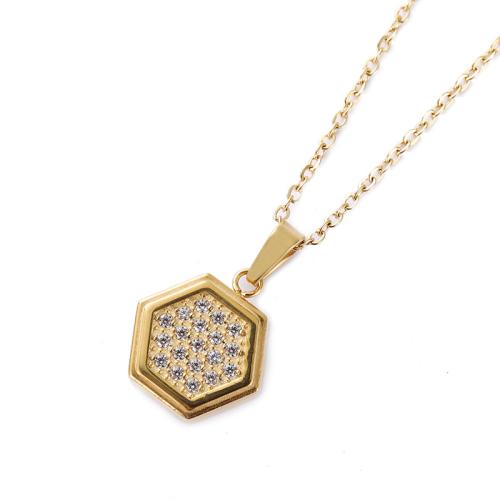 Stainless Steel Jewelry Necklace, 304 Stainless Steel, plated, different size for choice & different styles for choice & micro pave cubic zirconia & for woman, golden, Length:Approx 45 cm, Sold By PC