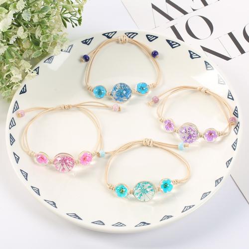 Pressed Dried Flower Jewelry , Glass, with Dried Flower & Wax Cord, for woman, more colors for choice, Length:16 cm, Sold By PC