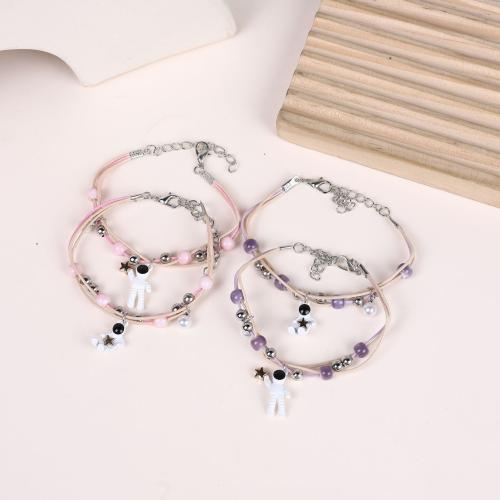Fashion Create Wax Cord Bracelets Zinc Alloy with Wax Cord & Plastic Pearl handmade 2 pieces & for woman Length 16 cm Sold By Set
