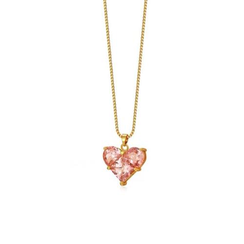 Colar de jóias de liga de zinco, with cristal, joias de moda & para mulher, rosa, comprimento Aprox 45 cm, vendido por PC