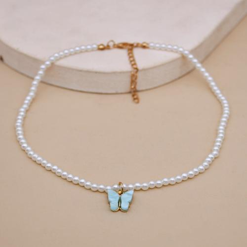 Collier de perles en plastique, perle de plastique, avec alliage de zinc & Acrylique, avec 5cm chaînes de rallonge, fait à la main, bijoux de mode & pour femme, plus de couleurs à choisir, Longueur:Environ 45 cm, Vendu par PC