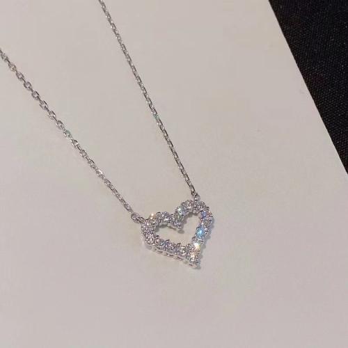 Zinc Alloy Jewelry Necklace with 304 Stainless Steel Chain fashion jewelry & for woman & with rhinestone silver color Length Approx 45 cm Sold By PC