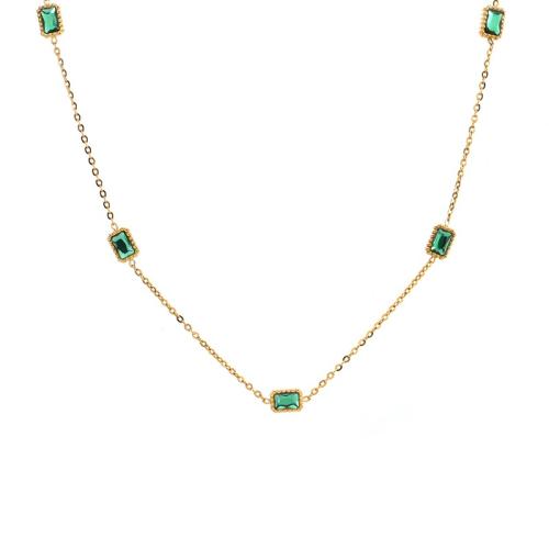 Titanstahl Halskette, mit Verlängerungskettchen von 5cm, 18K vergoldet, Modeschmuck & Micro pave Zirkonia & für Frau, goldfarben, Länge:ca. 45 cm, verkauft von PC
