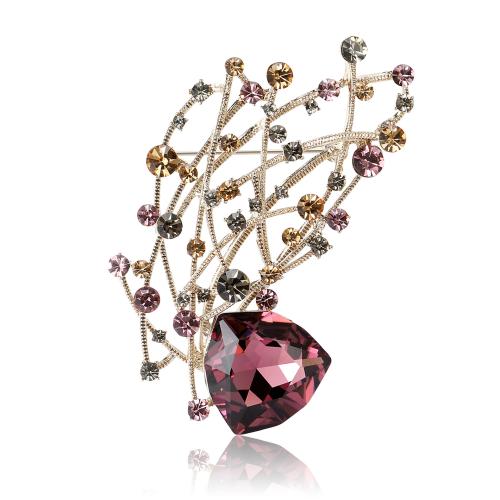 Zinc Alloy Brooches with Crystal gold color plated fashion jewelry & for woman & with rhinestone mixed colors nickel lead & cadmium free Sold By PC