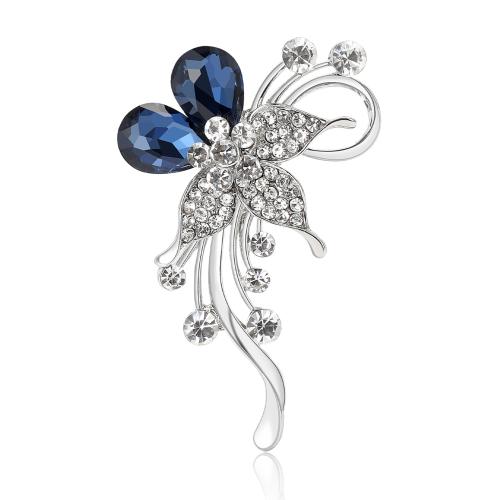 Tibetan Style Brooches, with Crystal, Flower, plated, fashion jewelry & for woman & with rhinestone, more colors for choice, nickel, lead & cadmium free, 34x59mm, Sold By PC
