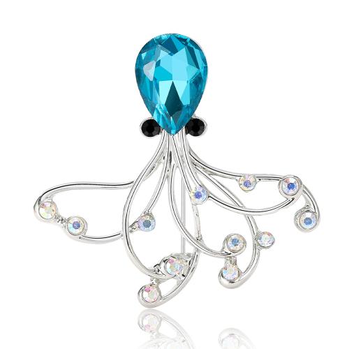 Zinc Alloy Brooches Octopus plated fashion jewelry & for woman & with rhinestone nickel lead & cadmium free Sold By PC