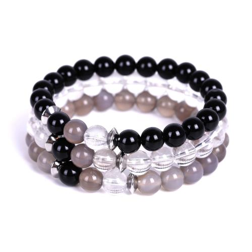 Gemstone Bracelets, Black Agate, with Grey Agate & Clear Quartz & 304 Stainless Steel, Round, fashion jewelry & Unisex & different styles for choice, more colors for choice, Length:Approx 18 cm, Sold By PC
