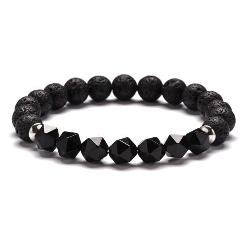 Gemstone Bracelets Natural Stone with Lava & 304 Stainless Steel Round fashion jewelry & Unisex 8mm Length Approx 18.5 cm Sold By PC