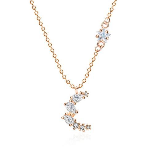 Cubic Zircon Micro Pave Brass Necklace, Moon, fashion jewelry & micro pave cubic zirconia & for woman, Length:Approx 40 cm, Sold By PC