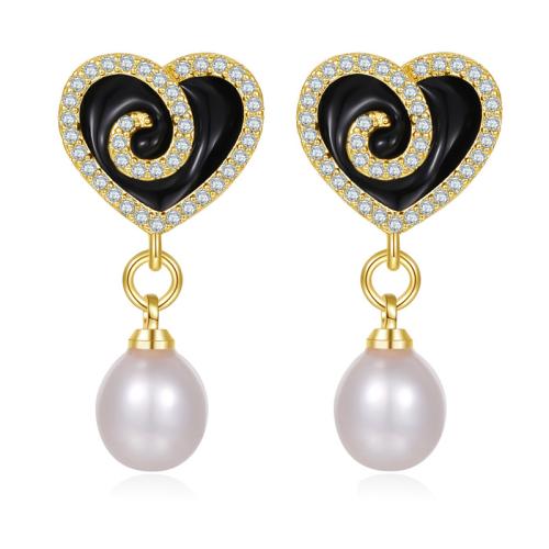 Boucles d'oreilles en laiton zircon cubique pavent, avec perle de plastique, bijoux de mode & pavé de micro zircon & pour femme, 13x26.35mm, Vendu par paire