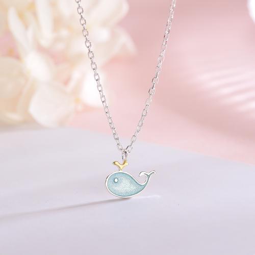 925 Sterling Silver Necklaces, Whale, fashion jewelry & for woman & enamel, Length:Approx 45 cm, Sold By PC