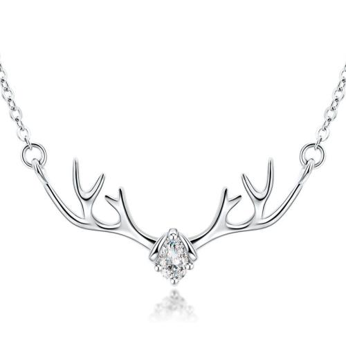 925 Sterling Silver Necklaces, Antlers, fashion jewelry & for woman & with rhinestone, more colors for choice, Length:Approx 40 cm, Sold By PC