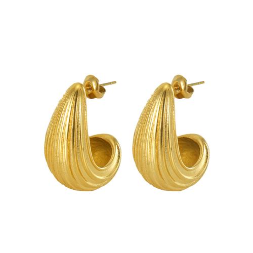 Boucle d'oreille de gaujon en acier inoxydable, Acier inoxydable 304, bijoux de mode & pour femme, doré, 21x30mm, Vendu par paire