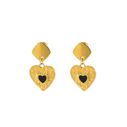 Edelstahl Tropfen Ohrring, 304 Edelstahl, Herz, 18K vergoldet, Modeschmuck & für Frau & Emaille, goldfarben, verkauft von Paar