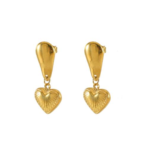 Rostfritt stål Droppörhänge, 304 rostfritt stål, Hjärta, 18K guldpläterad, mode smycken & för kvinna, gyllene, Säljs av Par