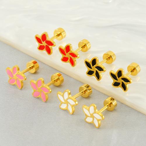 Stainless Steel Stud Earrings, 304 Stainless Steel, Flower, 18K gold plated, fashion jewelry & for woman & enamel, more colors for choice, 8x8mm, Sold By Pair
