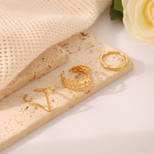 Vinger Ring in edelstaal, 304 roestvrij staal, drie stuks & mode sieraden & uniseks, gouden, Verkocht door Stel