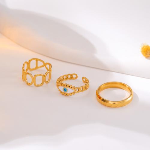 Anel de dedo de aço inoxidável, Aço inoxidável 304, três peças & joias de moda & para mulher, dourado, vendido por Defina