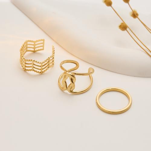 Stainless Steel Finger Ring, 304 Stainless Steel, three pieces & fashion jewelry & for woman, golden, Sold By Set