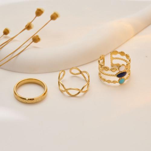 Emalje rustfrit stål fingre Ringe, 304 rustfrit stål, tre stykker & for kvinde, gylden, Solgt af sæt