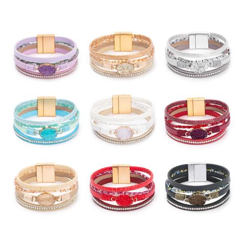 PU Leather Cord Bracelets, with Magnet, multilayer & Unisex & with rhinestone, more colors for choice, 22mm, Length:Approx 19.5 cm, Sold By PC