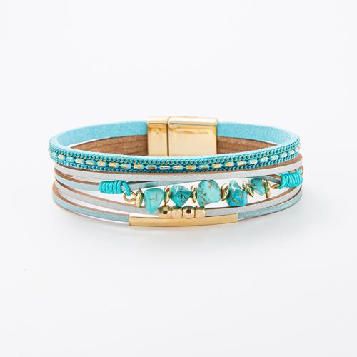 Bracelets cordon PU, cuir PU, avec Gravier naturel, bijoux de mode & multicouche & unisexe, plus de couleurs à choisir, 30mm, Longueur:Environ 23 cm, Vendu par PC