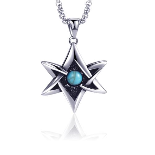 Stainless Steel Jewelry Necklace 304 Stainless Steel with turquoise & Zinc Alloy Hexagram fashion jewelry & Unisex Sold By PC