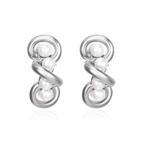 Stainless Steel Stud Earrings, 304 Stainless Steel, with Plastic Pearl, Vacuum Ion Plating, fashion jewelry & for woman, more colors for choice, 10x22mm, Sold By Pair